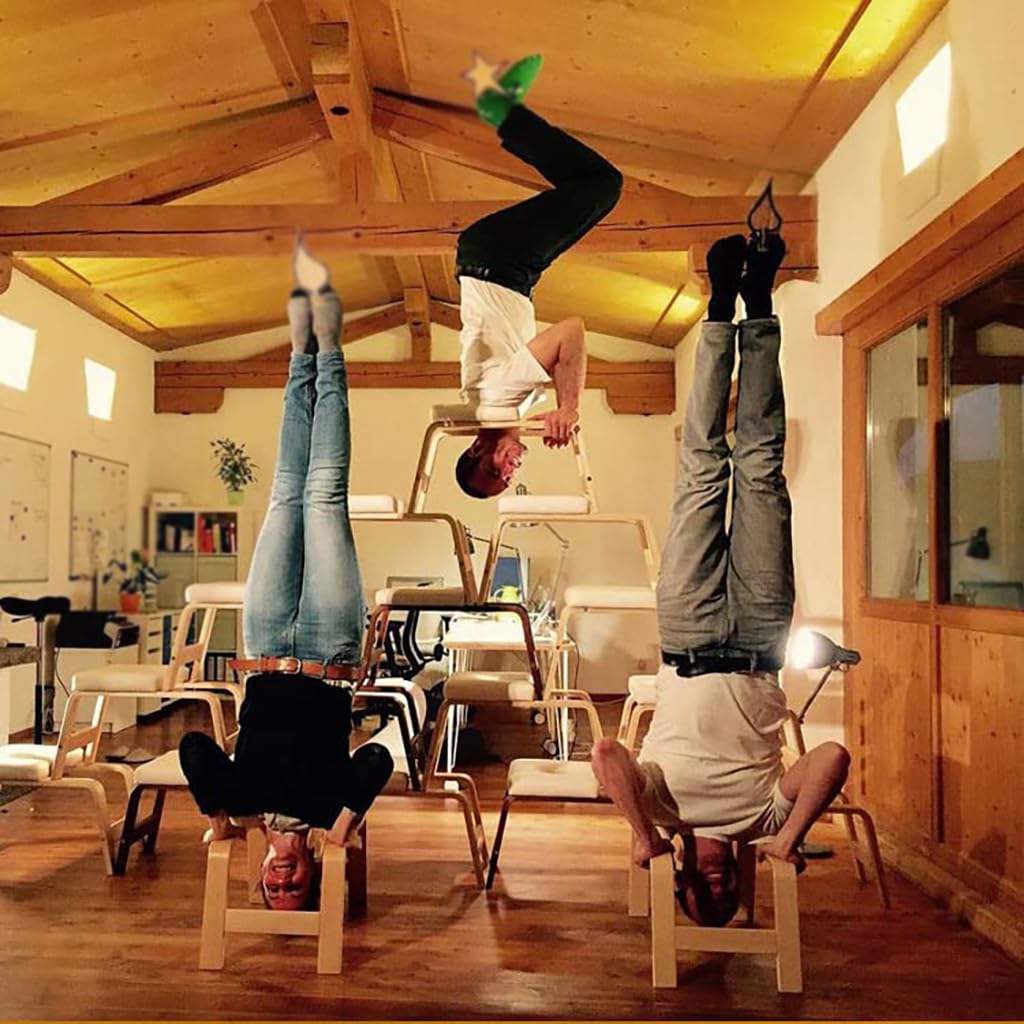 Sedia Yoga per Verticale sulla Testa,Sgabello Yoga per la Casa,Sedia per Inversione Yoga,Struttura in Legno Massello,Sgabello Verticale per Yoga con Cuscino del Sedile Rimovibile a Forma di T,Bianco