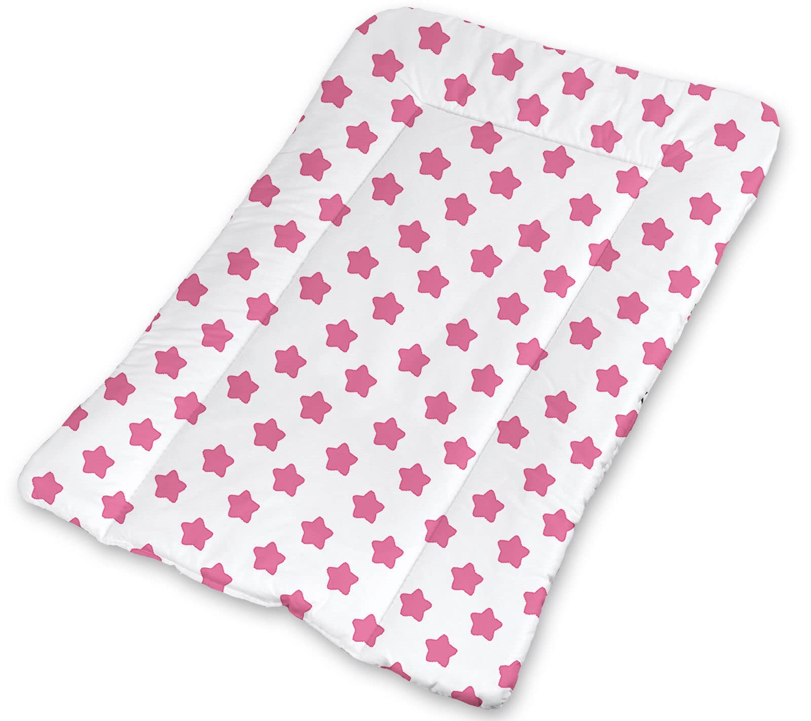 BABYMAM Baby Changing Mat 100% Cotton Padded Soft Nursery for Unit (Big Pink Stars on White)