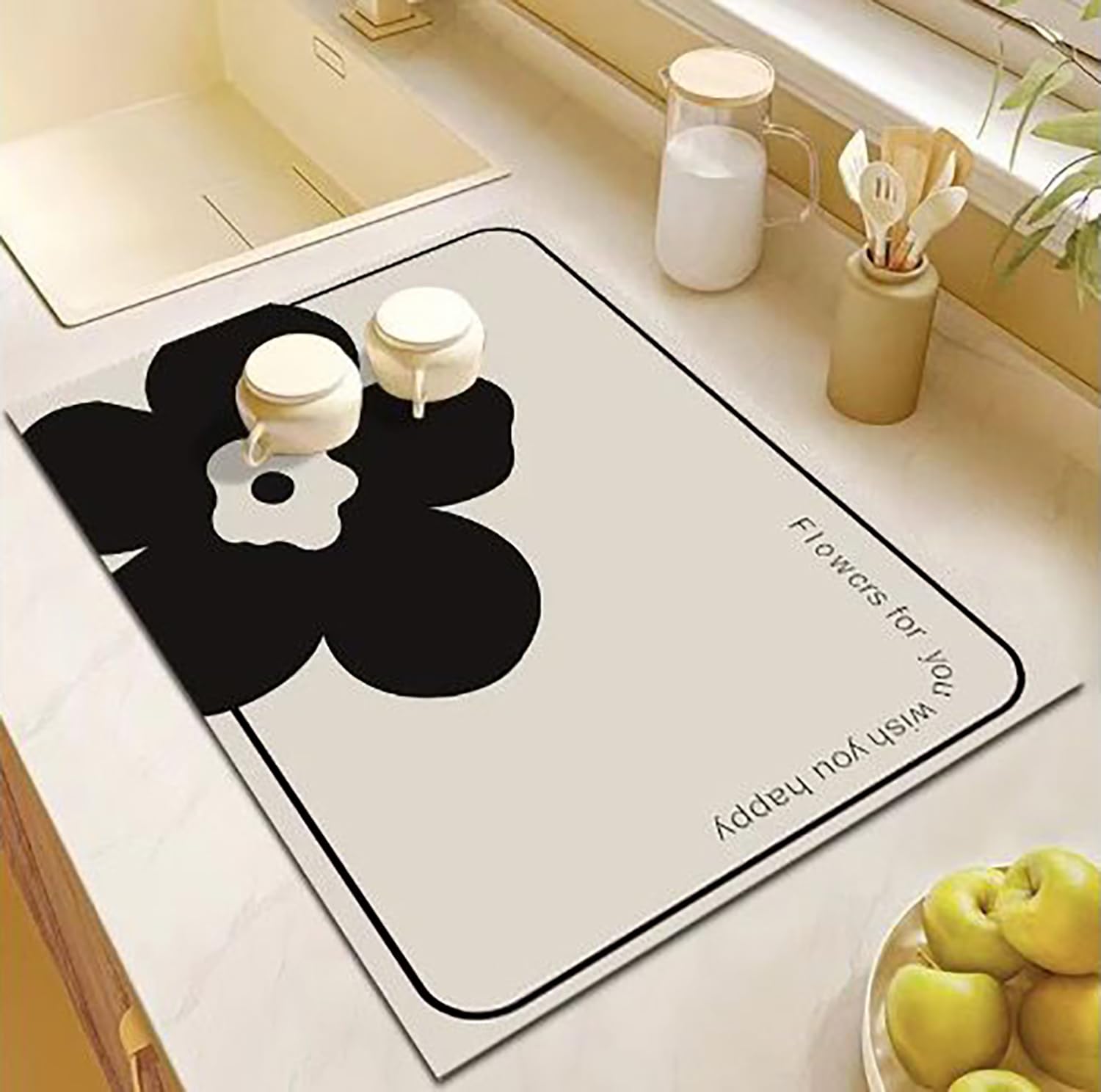 Cute Dish Drying Mat - Blue Flower Kitchen Mat -14