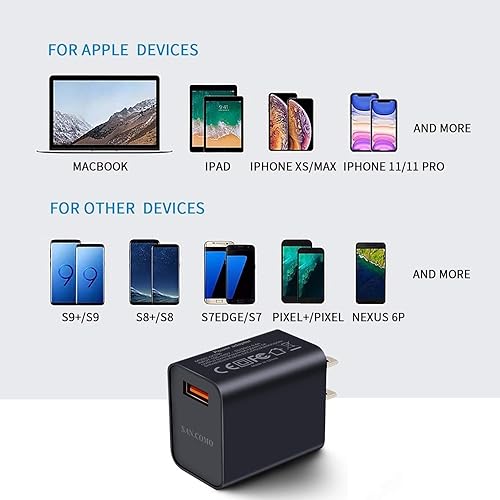 Miniatura 2 de Cargador de pared 3.0 de carga rápida, 18 W, QC 3.0, cargador de pared USB, bloque de carga rápida, cargador inalámbrico compatible con Samsung