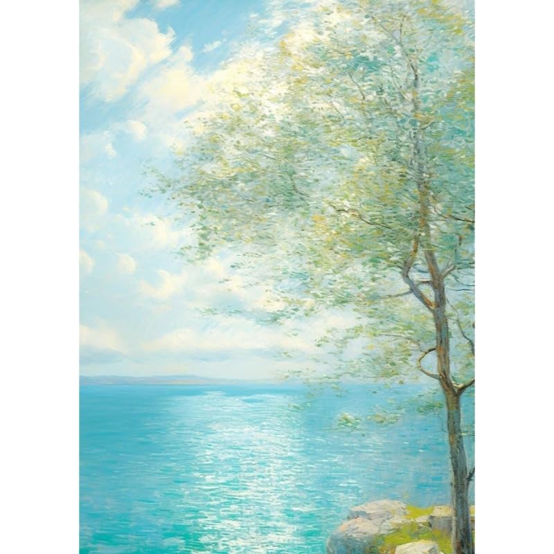 Toile murale peinte à la main paysage abstrait de mer turquoise moderne sans cadre