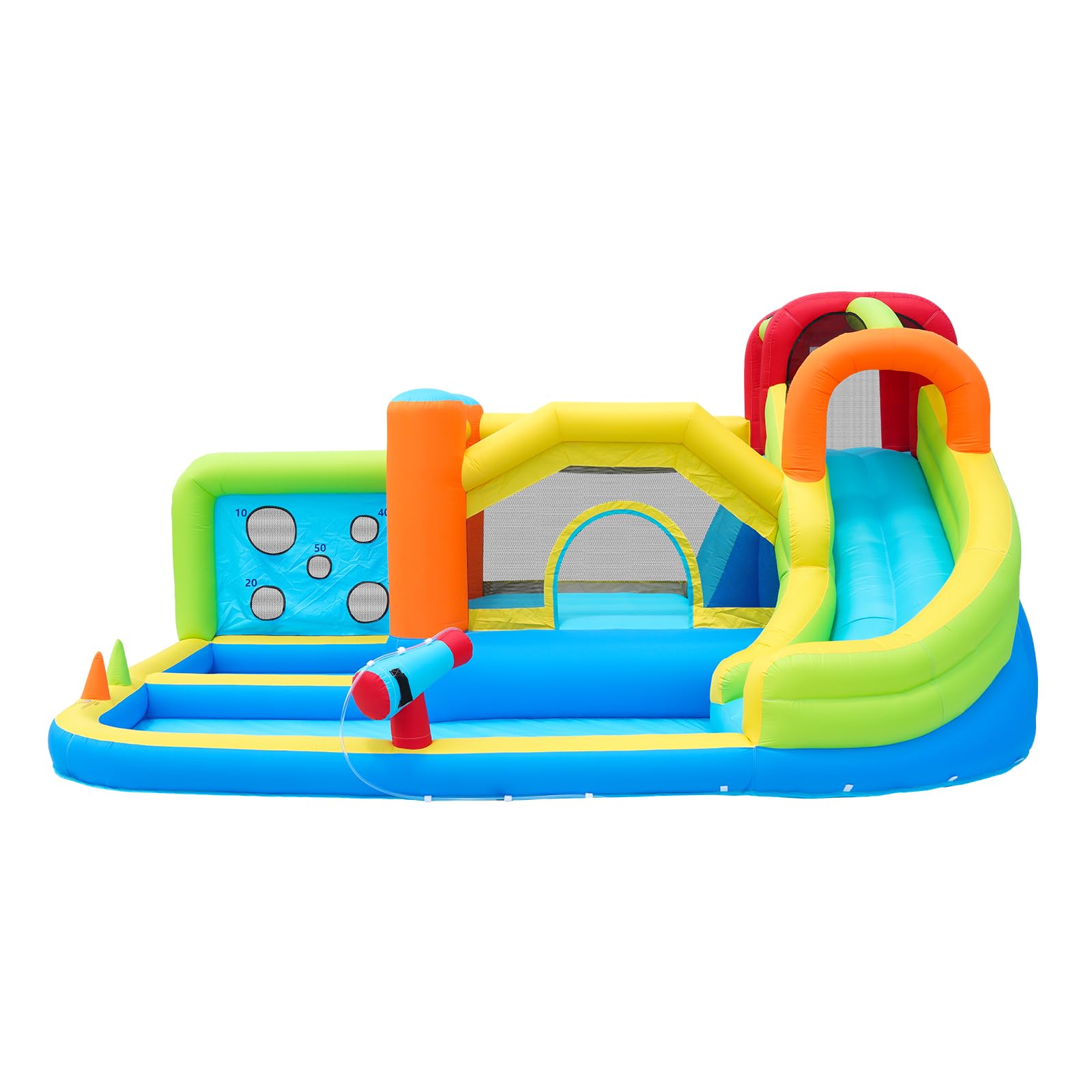 Castillo hinchable XXL con tobogán acuático y trampolín, parque acuático para niños con piscina infantil, pared de escalada, pistolas de agua, soplador de 450 W, 410 x 315 x 203 cm, jardín/interior, a