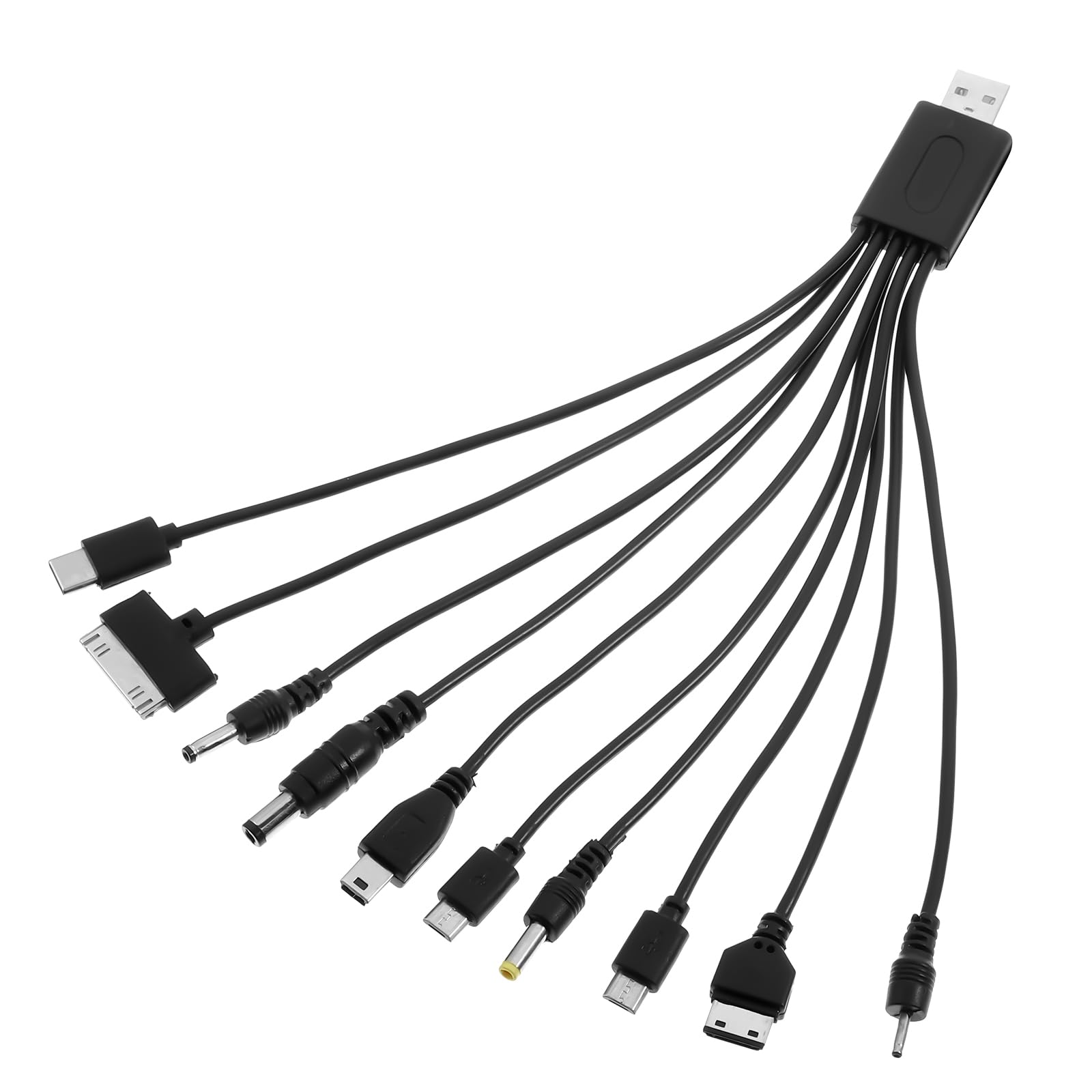 QfwdfcTrenz Cavi USB 10 in 1, caricatore universale da USB a multi presa, cavo di ricarica universale multiplo con 10 porte per telefoni cellulari, altoparlanti, MP3, MP4