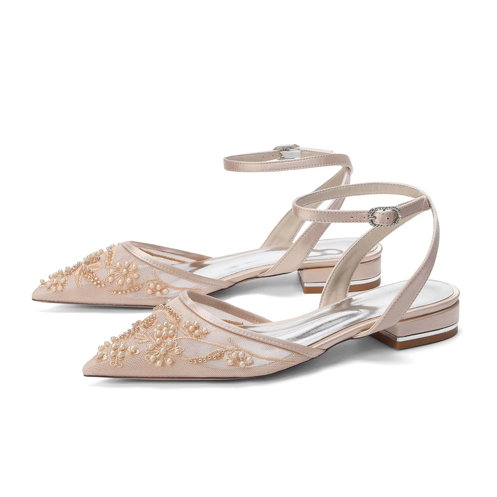 Scarpe da Sposa Comode Tacco Basso Donna Pizzo Scarpe per Ballo e Cerimonia Matrimonio