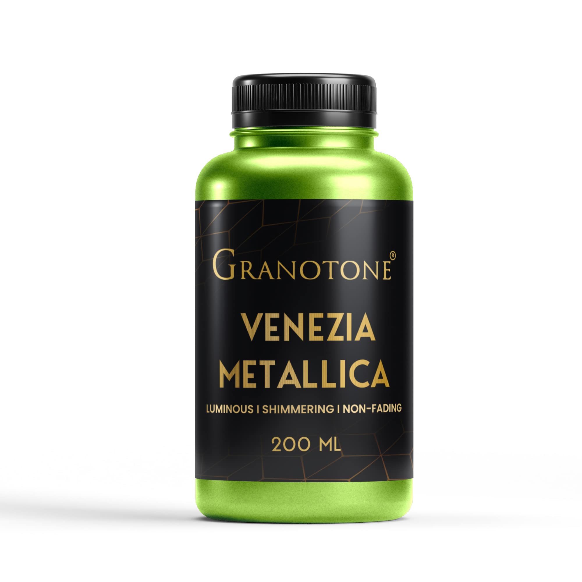 GRANOTONE Venezia Metallic Acrylic Paint, 200 ML - Extra Sheen, Non-Fading, Indoor/Outdoor, Non-Toxic, Multi-Surface - For Artists, Hobbyists & Kids - Made in India (GREEN)