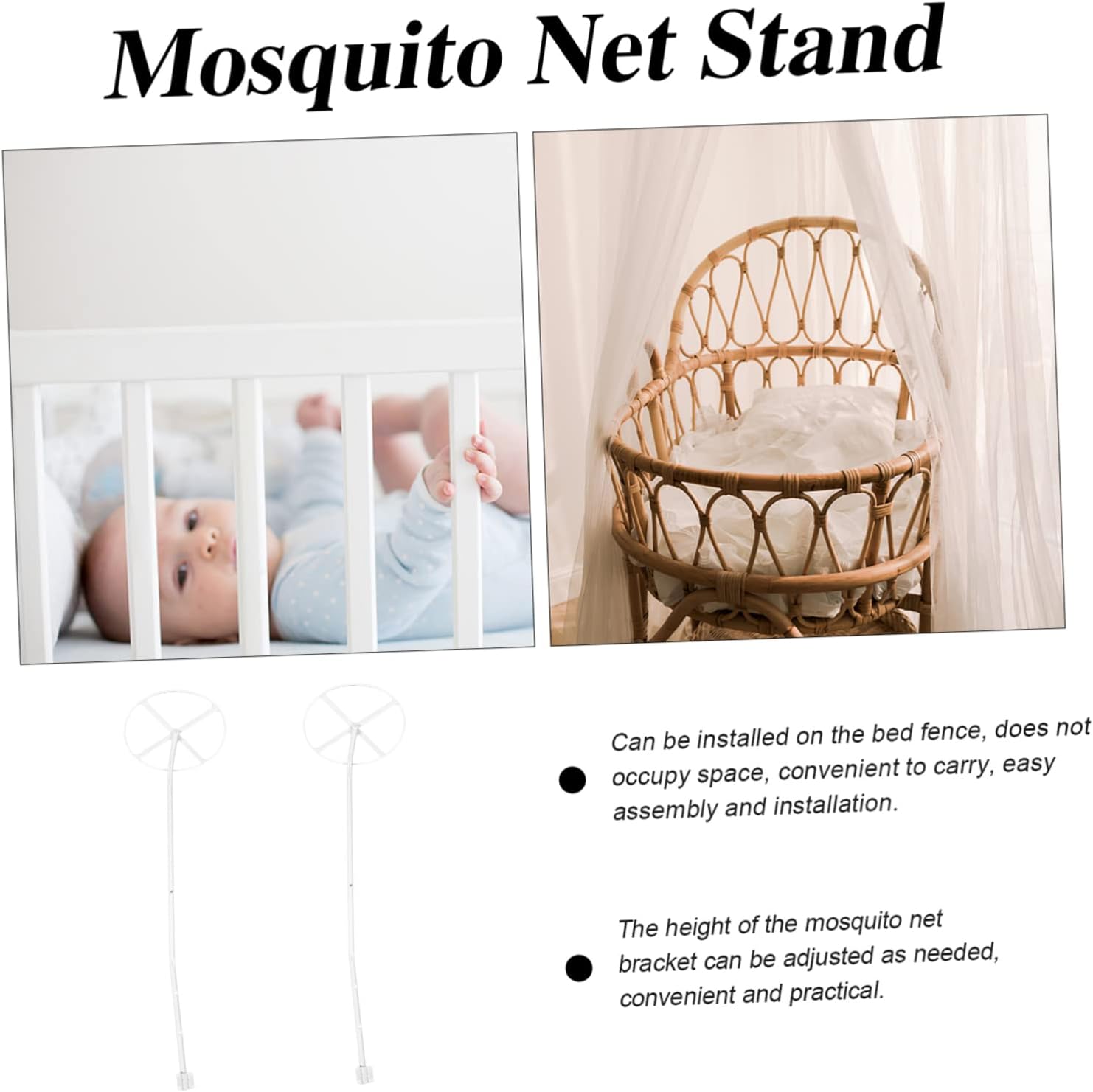BESPORTBLE Net Rack for Crib Canopy Adjustable Height Bracket for Baby Crib Mosquito Net Universal Fit Canopy Holder Accessories