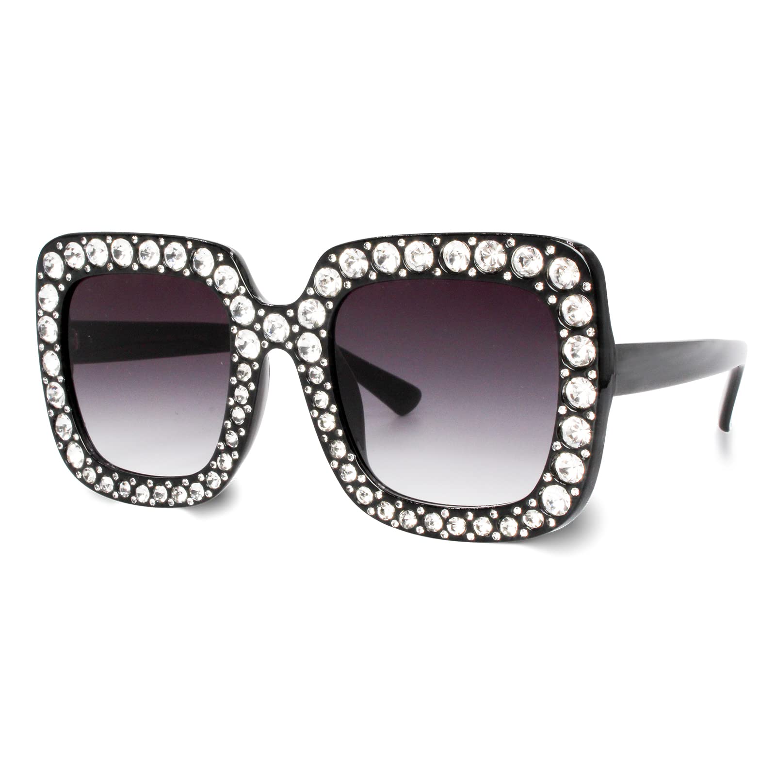 ailov Sparkly Rhinestone Retro Sunglasses for Men Women Big Square Bling Disco Glasses