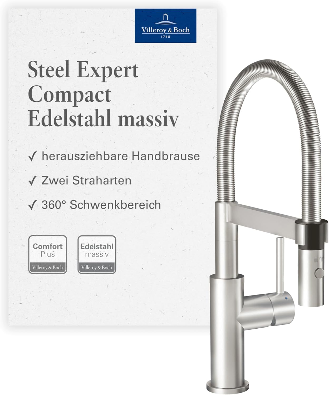 Villeroy & Boch VB-9273 00 LC, Kitchen Sink tap Steel Expert Compact, Brushed Steel
