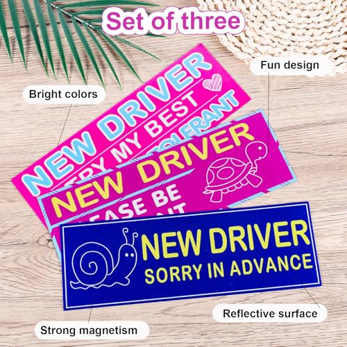 Image of 3pcs New Driver Magnet for Car, Please Be Patient Student Driver Magnet, Learner Safety Warning Stickers, Funny Reflective Magnetic Bumper Signs for Novice & Teen Driving Gifts