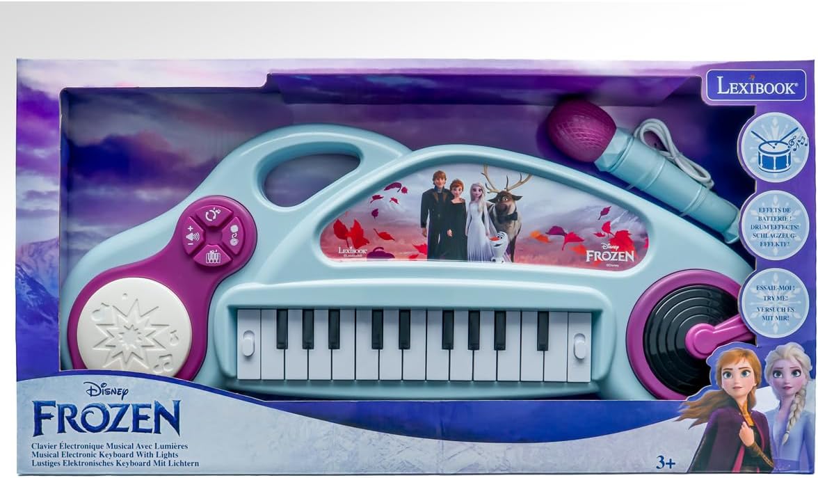 Lexibook, Frozen, Electronic Piano for Children with Light Effects, Microphone, Drums, Built-in Speaker, Demo Tunes, DJ Player, Purple/Blue, K704FZ