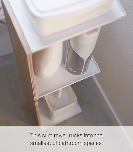 Miniatura 5 de YAMAZAKI Supplies - Organizador para el hogar, estantes de almacenamiento de baño delgados | acero + madera | Soporte de papel higiénico, tamaño