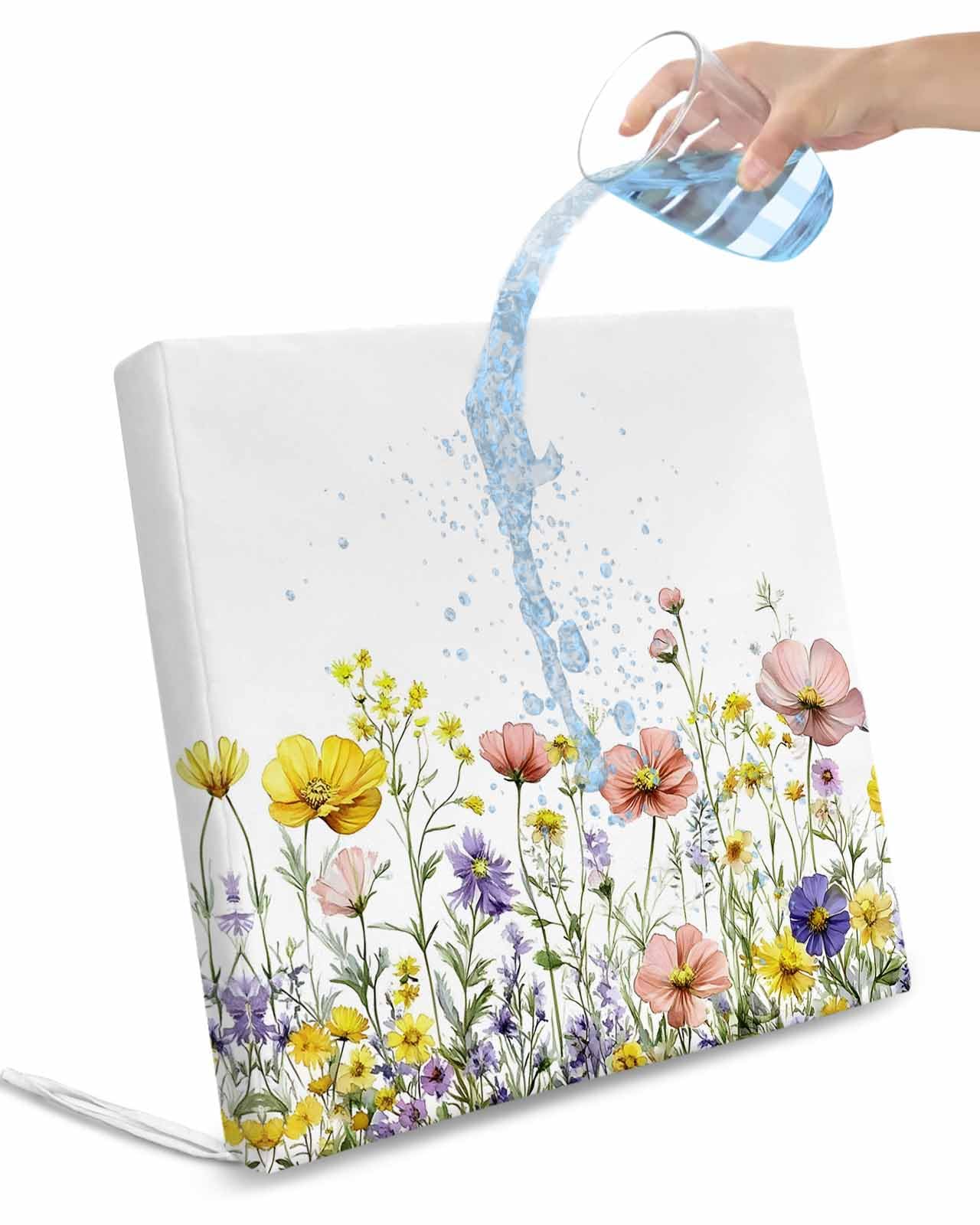 Hokiten Spring Floral Outdoor Cushion Chair Cover Set of 2 - Waterproof Couch Seat Covers, Pink Yellow Flowers Pastoral Elegant Patio Furniture Protector Cushions Slipcovers for Sofa/RV, 22