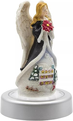 Miniatura 2 de Joyful Moments - Figura de ángel de 5 pulgadas con pedestal iluminado que cambia de color