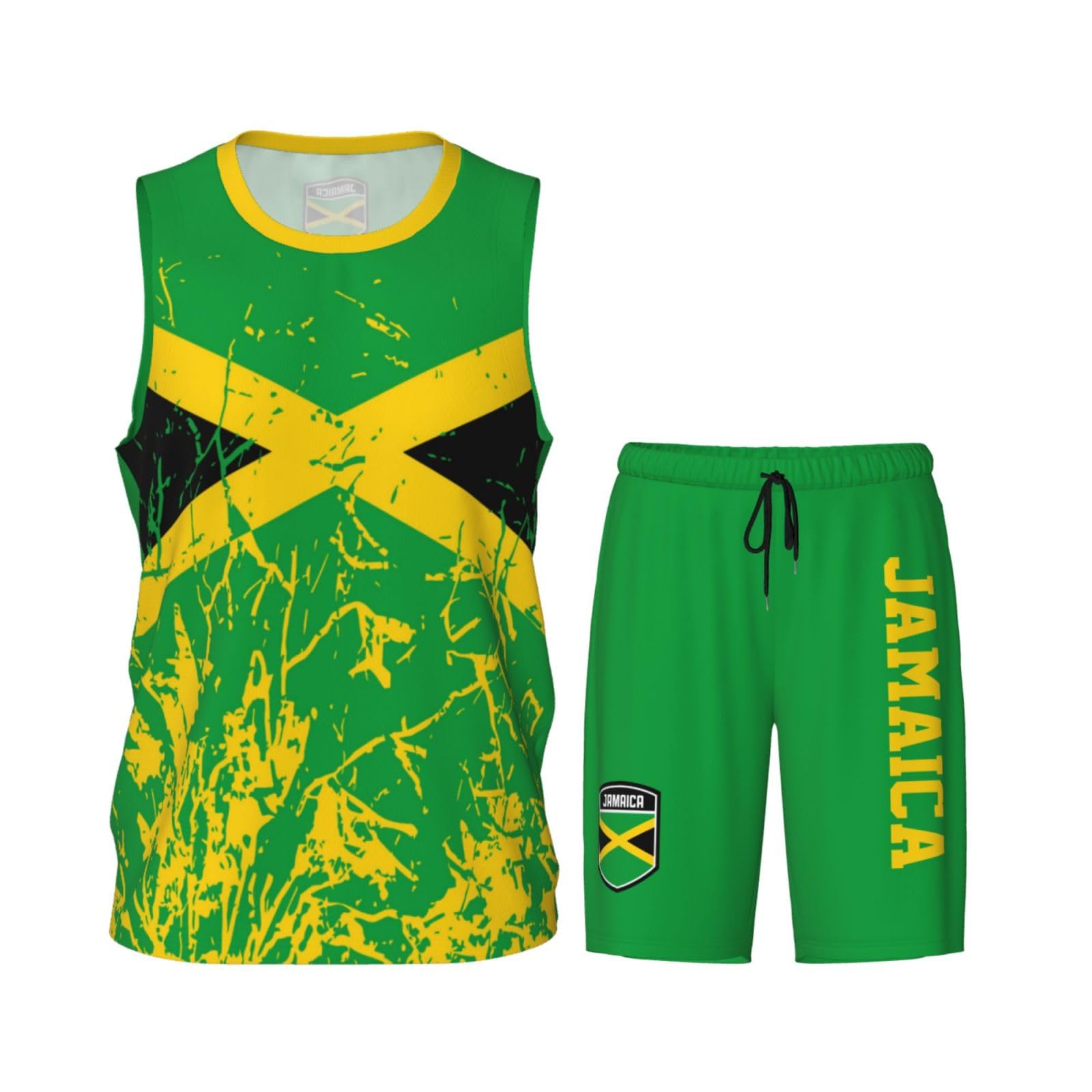 Jamaica Flag Grain (1) Basketball Jersey Uniform Suit for Men Adults Training Athletic Set