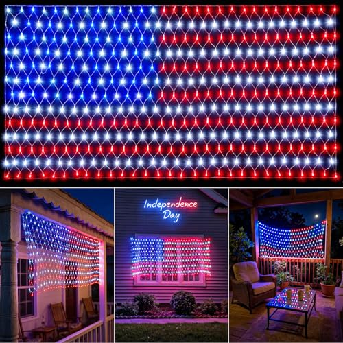 American Flag Net Lights 390 Super Bright LEDs US Flag Lights Waterproof