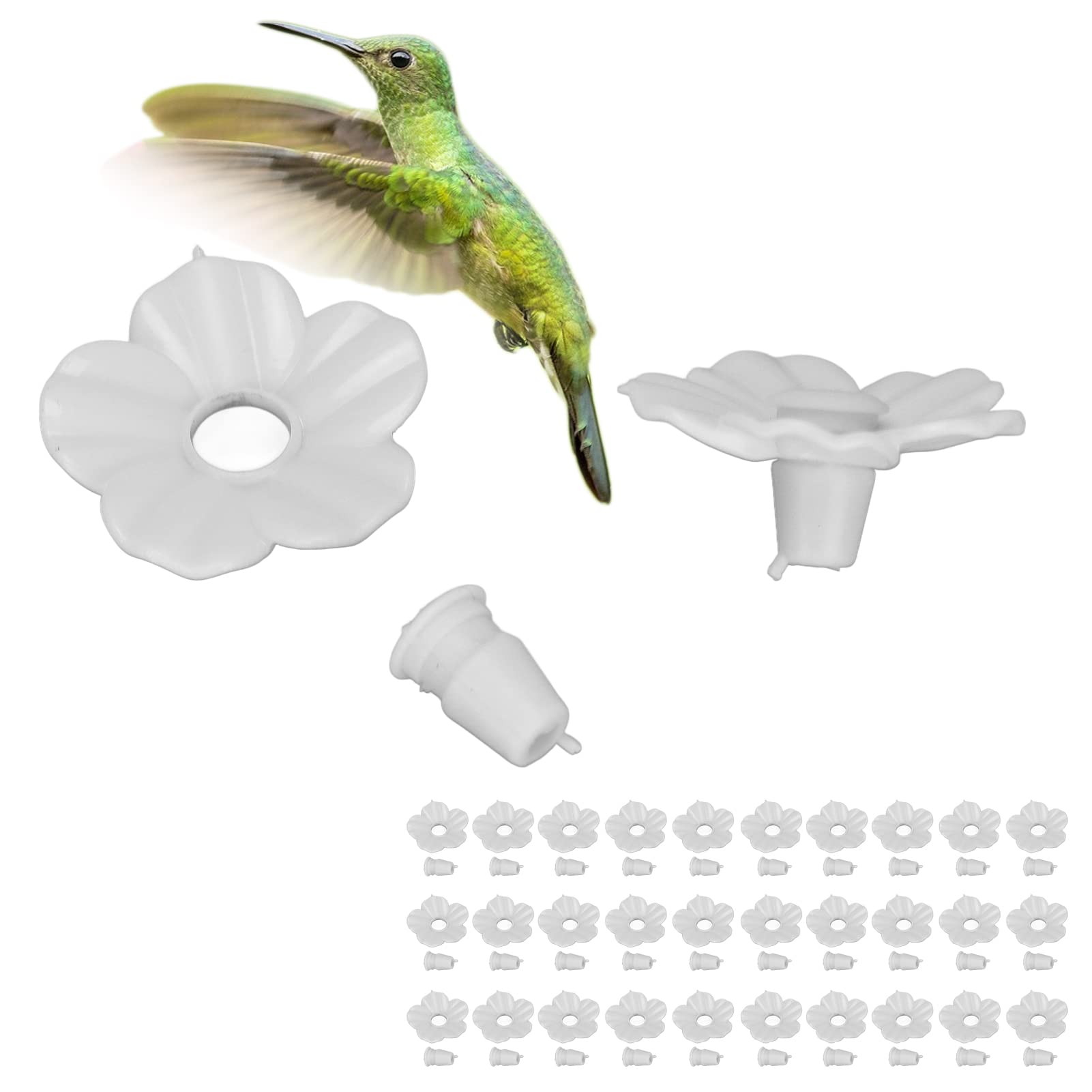 30 Pezzi Di Ricambio Fiori Per Mangiatoia Colibrì + 2 Spazzole – Petali E Centri Colorati In PP