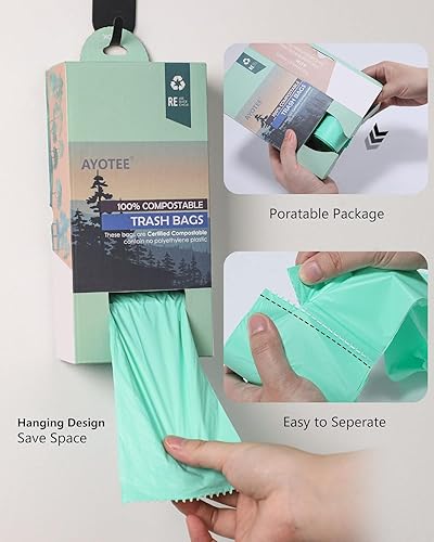 Miniatura 7 de AYOTEE Bolsas de basura 100% compostables, 100 bolsas pequeñas de compost de 1.3 galones, bolsas de basura pequeñas de 5-6 L, bolsas compostables