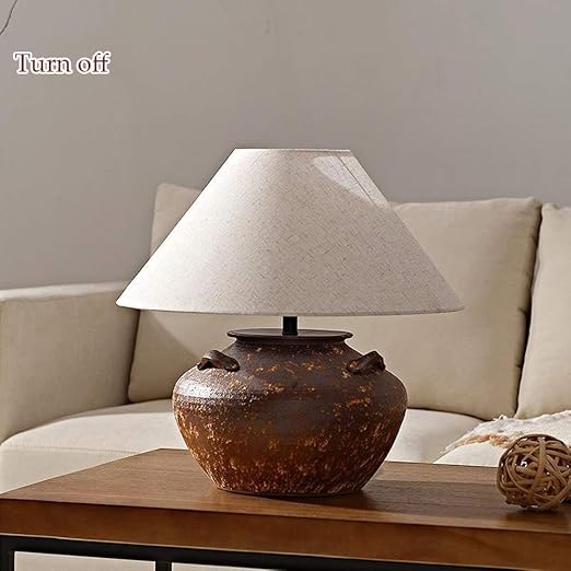 USMJQVZ USMJQVZ Black Rustic B&B Clay Pot Table Lamp Farmhouse Simple Textured Clay Pot Bedside Lamps/Table Lamps,Study Reading Lamp Home Living Room Hotel Decoration Desk Lamp photo 2