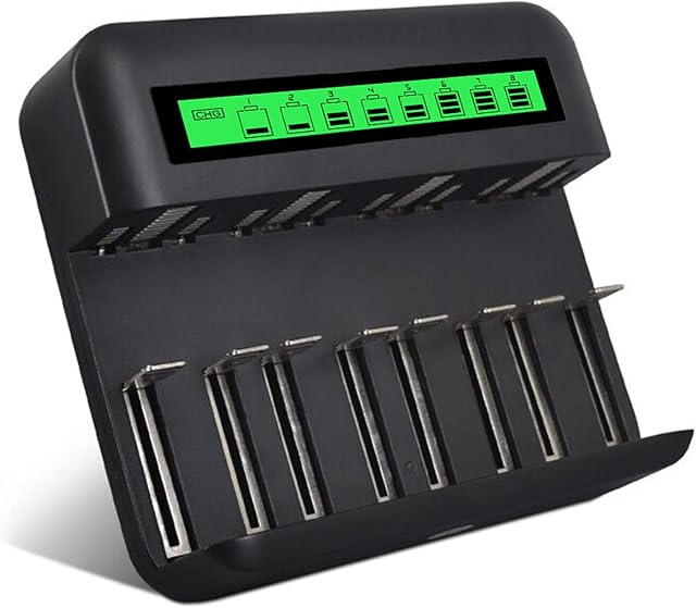 CITYORK 8 Bays Smart LCD Universal Battery Charger with Micro USB and Tpye C Charger Port, Individual Fast Charging for AA AAA C D Ni-MH Ni-CD Rechargeable Batteries