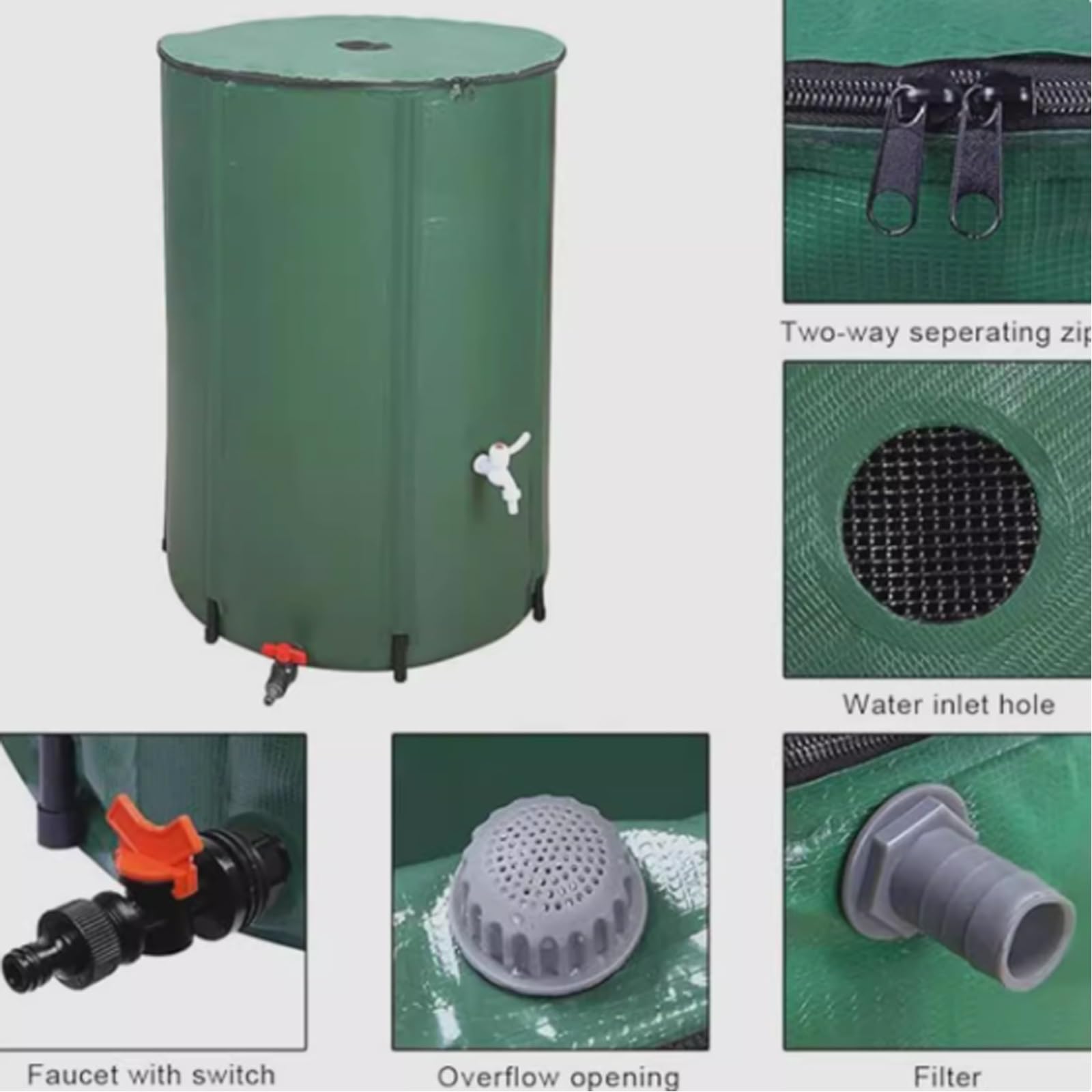 Sistema de recolección de Agua de Lluvia para Exteriores, Barril de Lluvia de 1000 l, colector de Agua para jardín, ahorrador de Agua para jardinería doméstica y riego.