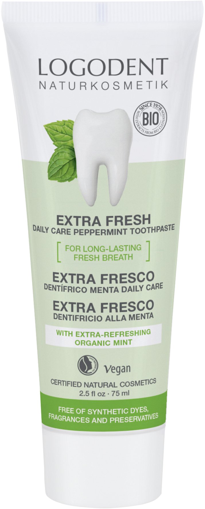 LogonaExtra Fresh Daily Care Peppermint Toothpaste Fluoride Free, 75 Ml XNatrue