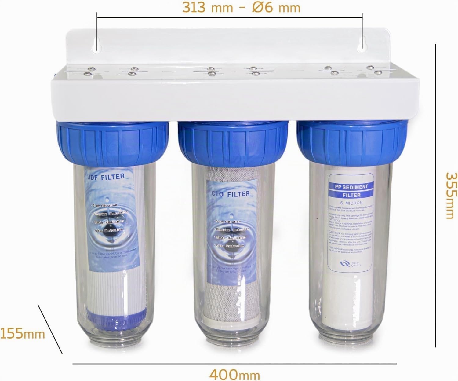 filtro de agua sistema tres etapas seis cartuchos NW-BR10B4 filtración de sedimentos y carbones activos 1" 1/2" 3/4" (1/2" (20,67 mm)