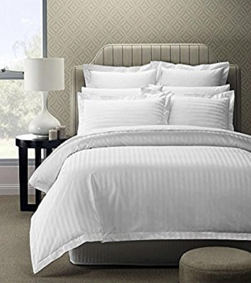 Bombay Dyeing 300TC Satin Stripe Bleached King Size Bedsheet White. (274cm x 274cm)-image-47