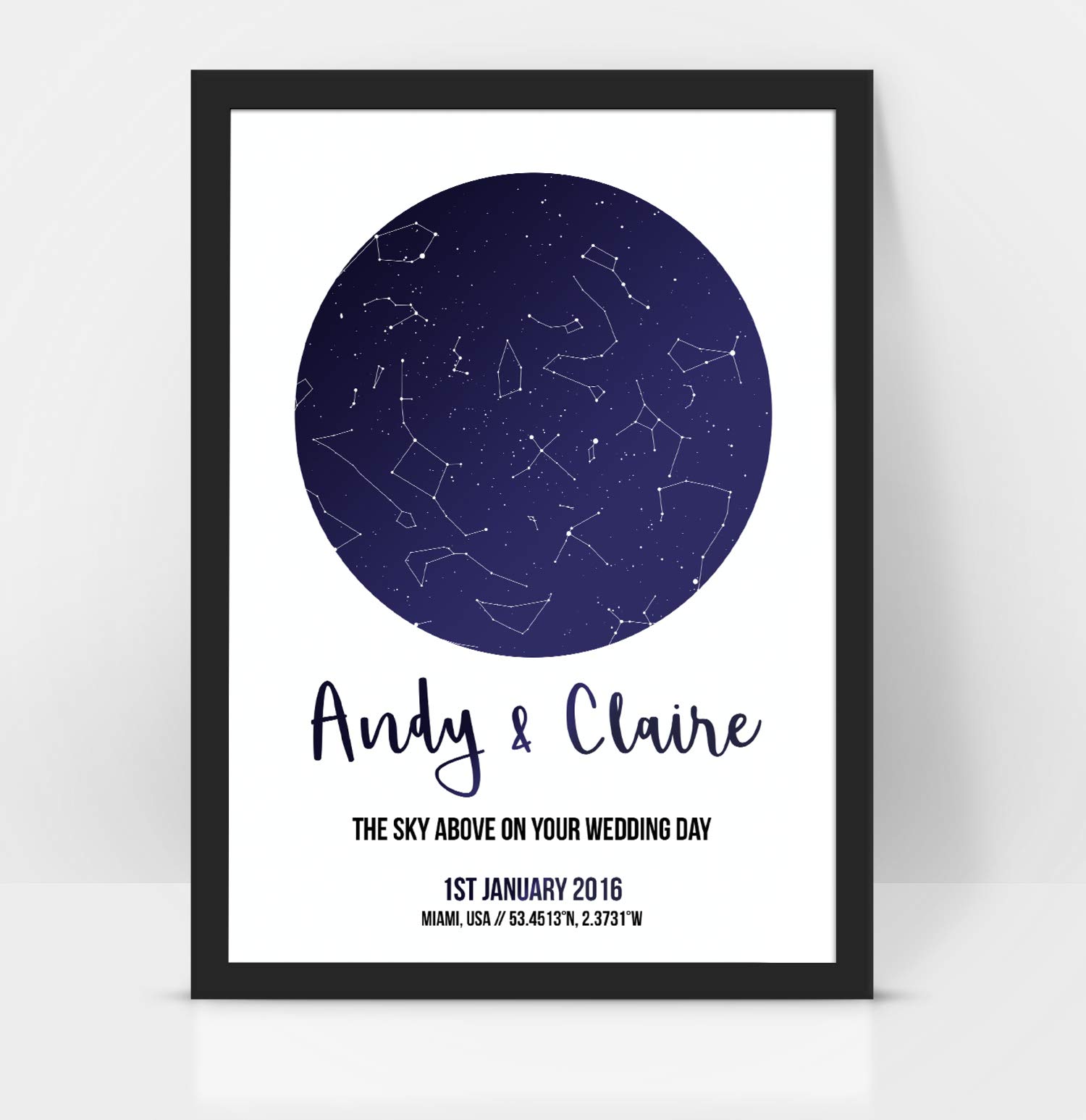 forefrontdesigns Personalised Star Map - Custom Star Map, The Night We Met, Stars on the Day You Were Born, Constellation Gifts, Name a Star Gift, Where We First Met - Unique Valentine’s Gift
