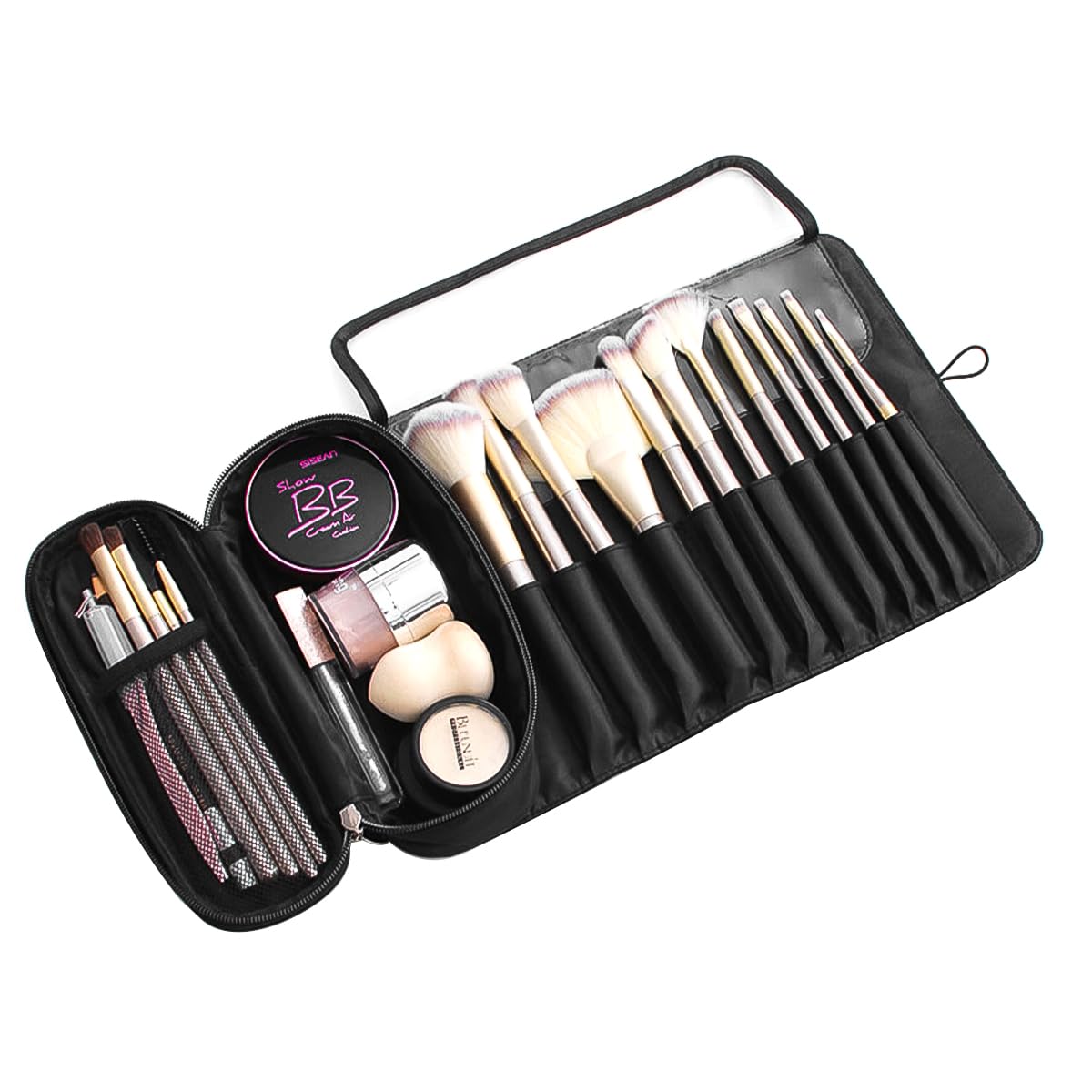 Hsthe Sea Foldable Makeup Brush Bag Travel Cosmetic Case for Brush Sets and Makeup Accessories -Black - Image 3