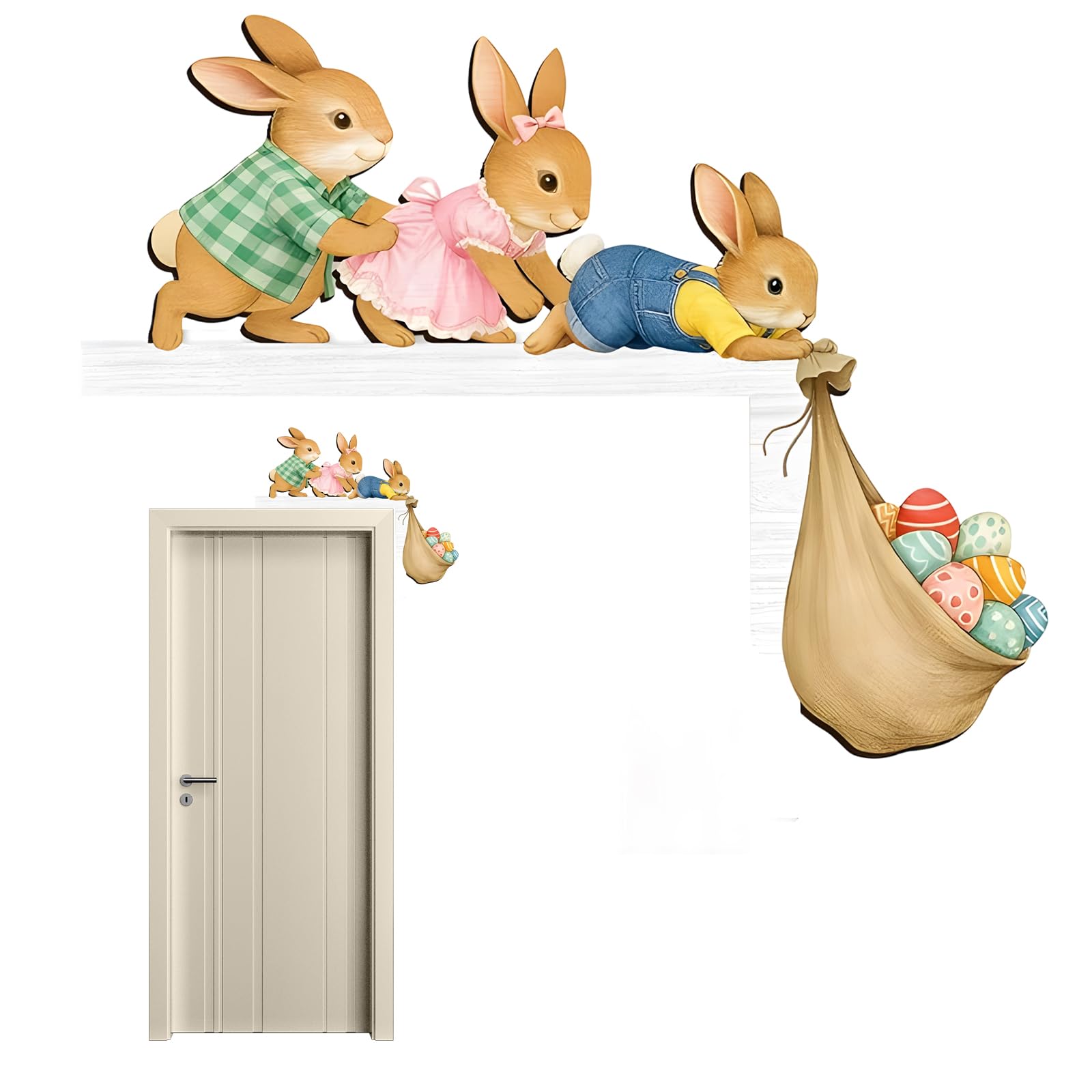 KbouZgxa Türrahmen Deko Ostern, Ostern Deko Innen und Außen, Lustige Osterdeko Tür, Elegante Osterdekoration für Fenster, Kamin, Kühlschrank