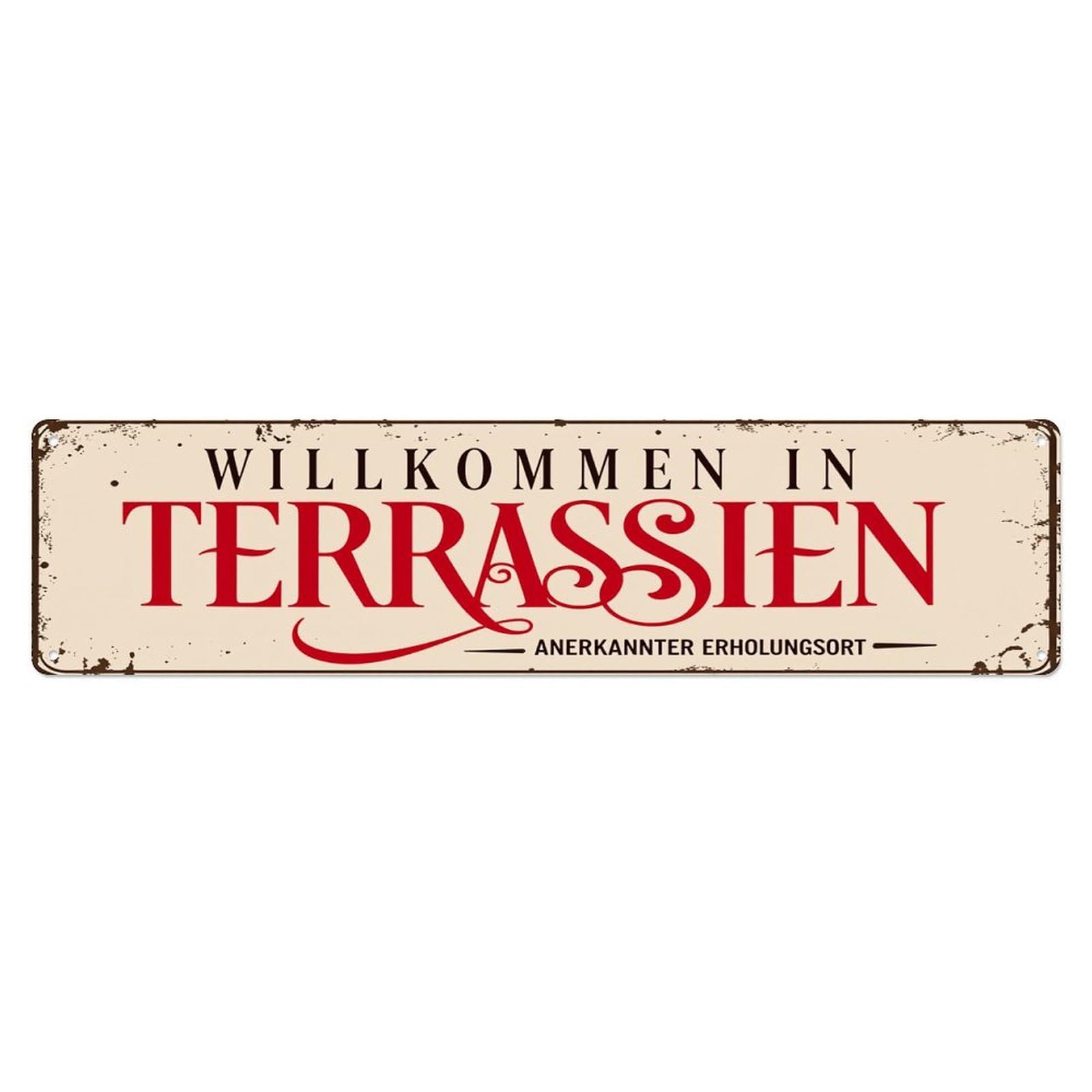 Welcome In Terrassien Signboard Pattern Vintage Metal Tin Sign Retro Wall Decor for Home Bar Garage Cafe, Indoor & Outdoor Decorative，Metal Poster, 4x16 Inch