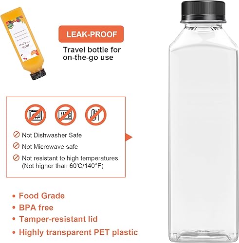 Miniatura 3 de Botellas de plástico para jugo, 150 botellas de agua de plástico vacías de 24 onzas con tapas, recipientes reutilizables para bebidas, jugos