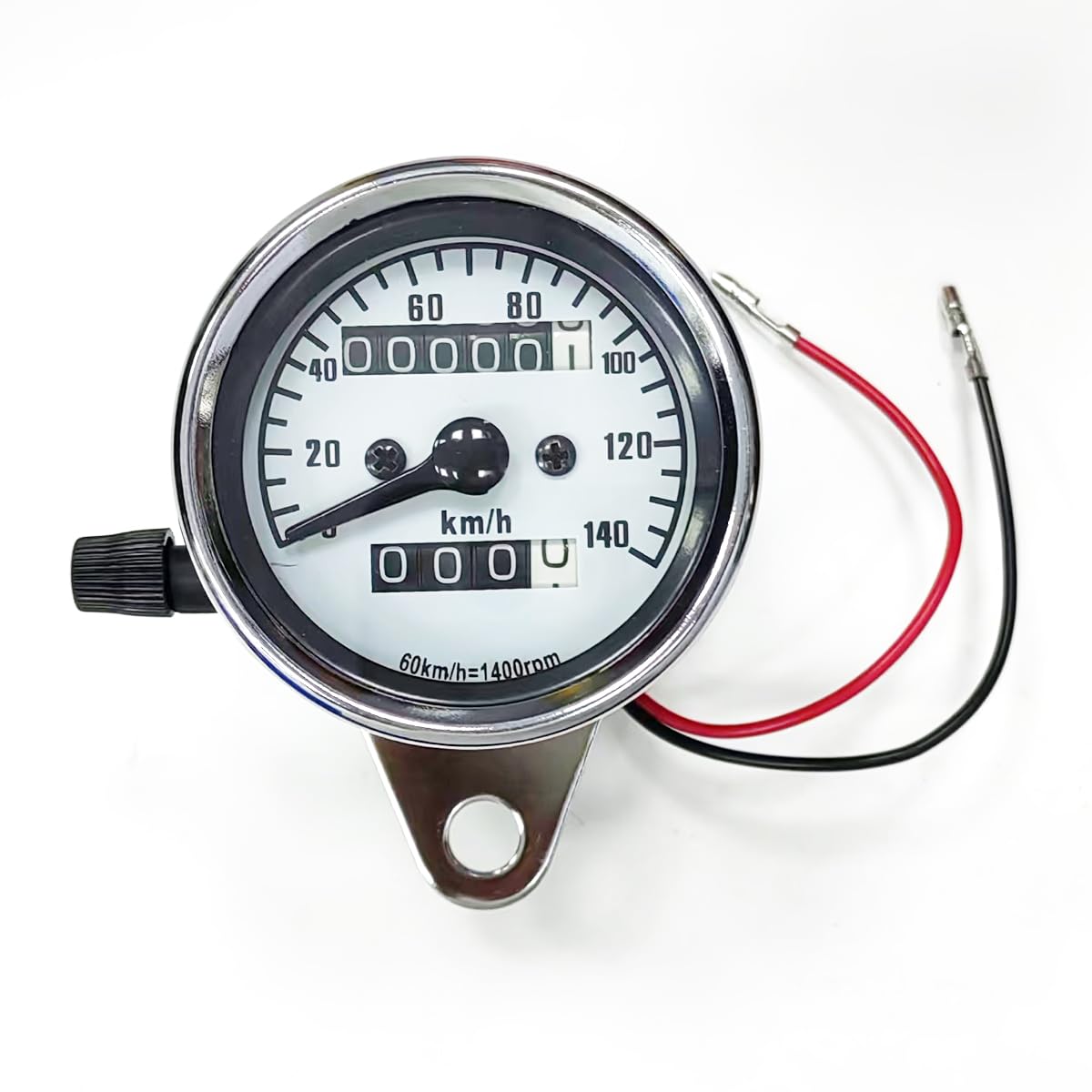 スピードメーター バイク汎用 機械式 140km/h 12V ミニサイズ 金属製 LED バックライト オドメーター トリップメーター V字ステー付き 取付簡単