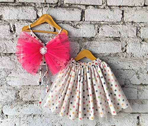 Image of ANNECA baby girl's designer rayon cotton modern crop top and naylon soft net knee lenth skirt clothing set