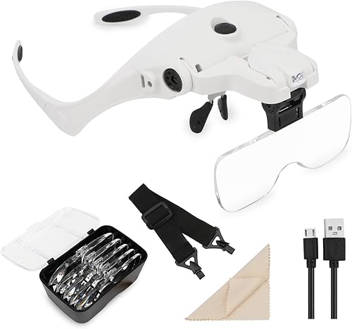 Rongon Lupa para diadema con carga USB, lentes de aumento manos libres con luz LED para trabajo cercano, manualidades, reparación de relojes,