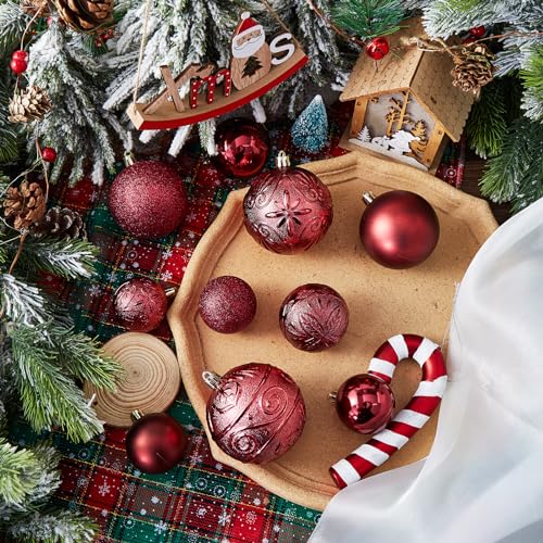 Wironlst Christmas Ball Ornaments - 30pcs Shatterproof Plastic Christmas Ornaments Hanging Ball Decorations for Xmas Tree, Holiday, Wedding, Party (Multi-Size, Burgundy) - image 6