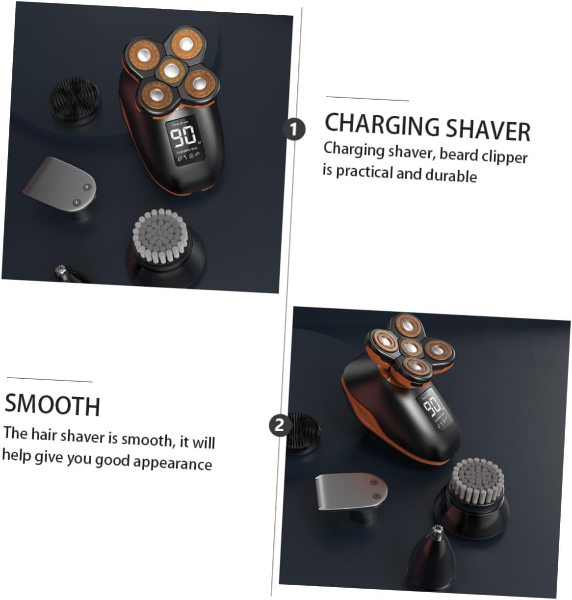 Generic Men's 5-Head Rotating Shaver LCD Screen Rechargeable Self-Service Easy to Hold Comfortable for Daily Use
