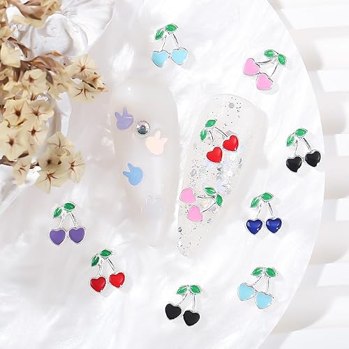Miniatura 2 de 24 dijes de uñas de cereza 3D, diamantes de imitación de corazón de cereza, diamantes de imitación de corazón de cereza, gemas de uñas brillantes en