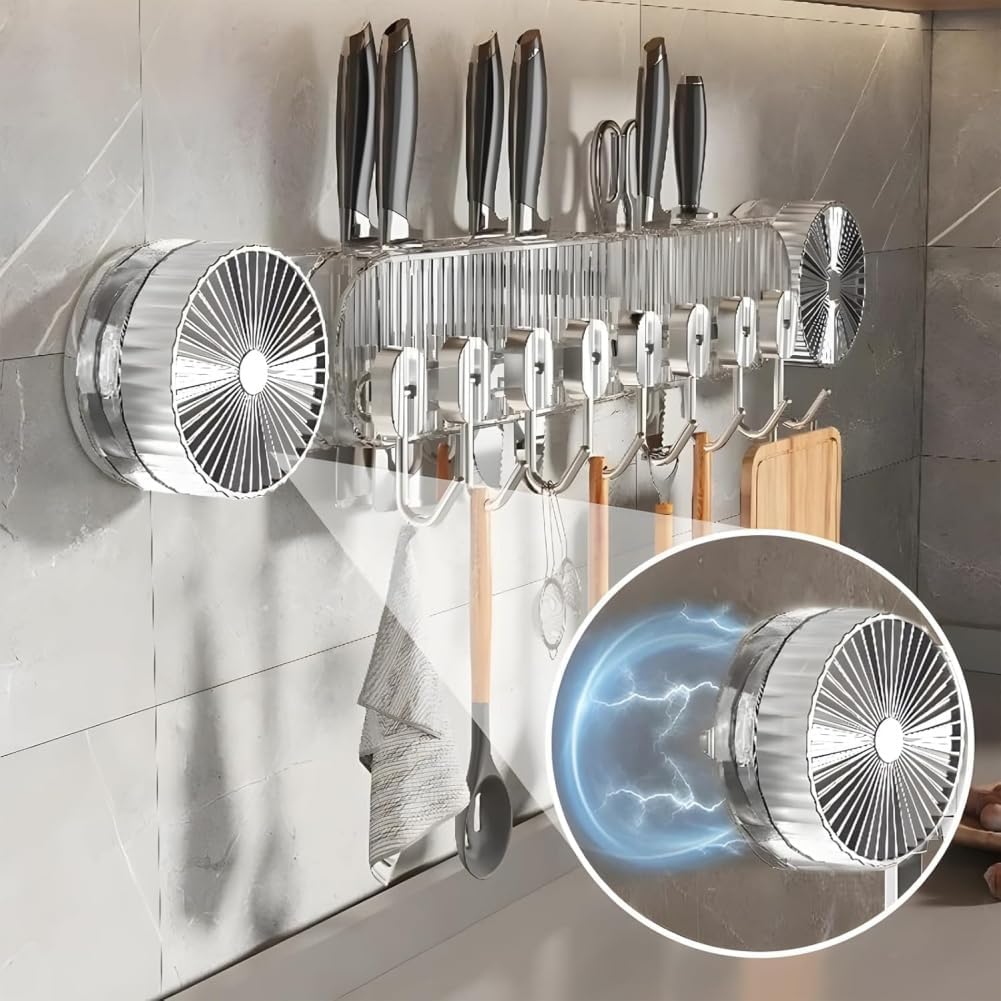 Durable Wall Mounted Inline Vacuum Hooks, No-Drill Wall Mounted Spatula and Spoon Holder, Thick Rounded Corners Design for Kitchen Knife Rack, Bathroom, Bedroom (Black 2PCS)