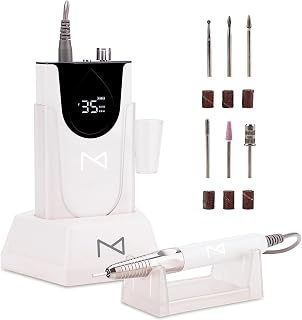 M Max - Nail Drill Professional - 2-in-1 Brushless Motor Nails Drill Machine - Electric, Cordless, Aluminium Alloy Casing, 35000 RPM, HD Display - Perfect for Salon & Home Use (White)