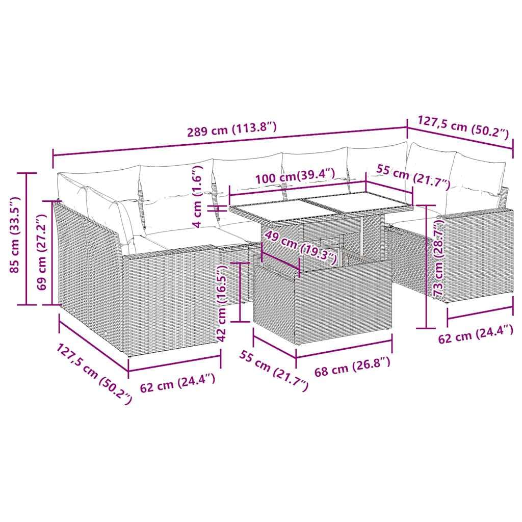 vidaXL Salon de Jardin avec Coussins 8 pcs Beige résine tressée