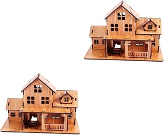 COHEALI 2Pcs Blocos De Construção Para Crianças Quebra-Cabeças DIY Kits De Artesanato Para Artesanato Modelo De Madeira Montagem De Madeira Modelo De Casa Artesanato Decorações De Casa De