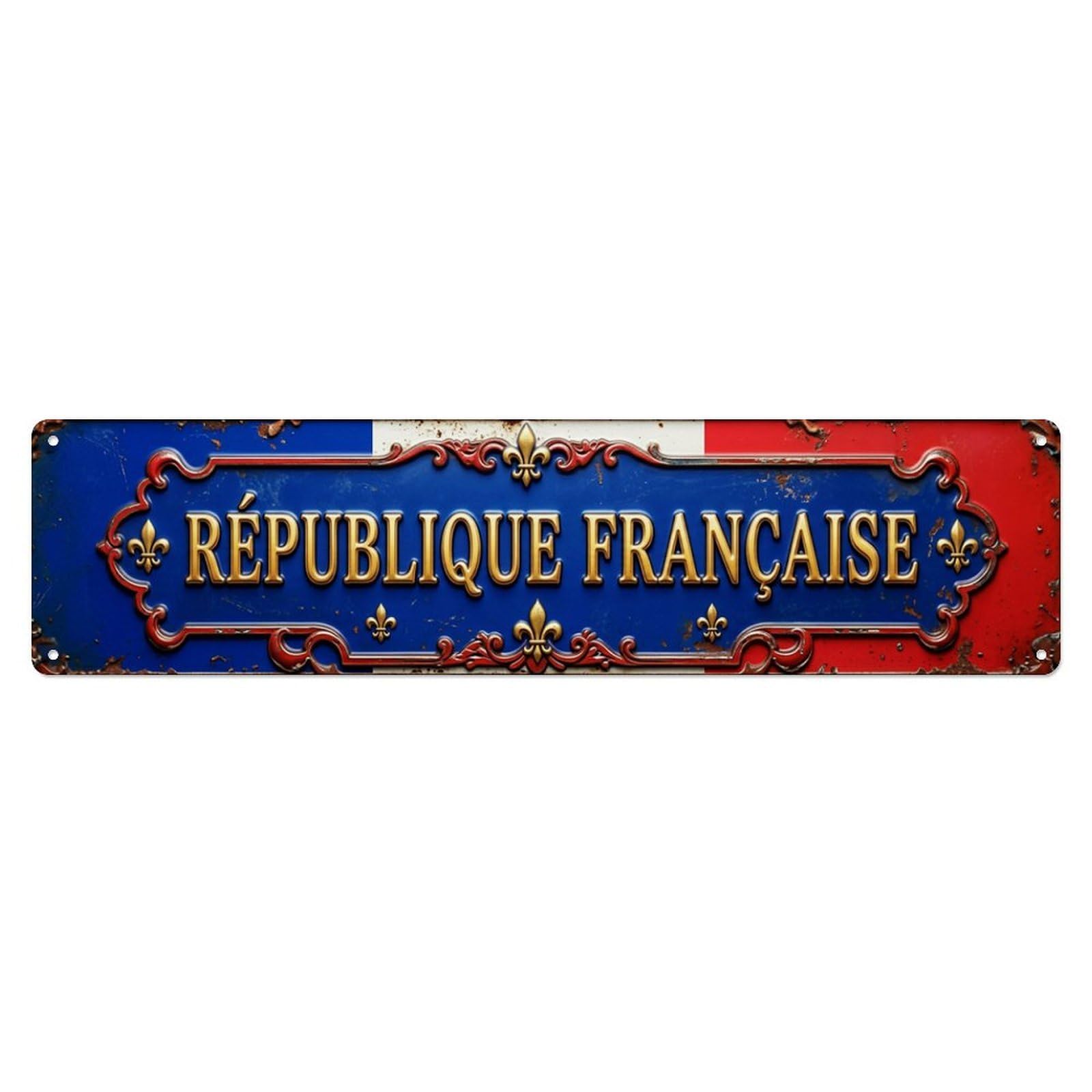 French Flag Decorative Heritage Metal Tin Skinny Sign Plaque Wall Decor for Cafe, Club Bar, Office, Home Garden Metal Poster 4x16Inch