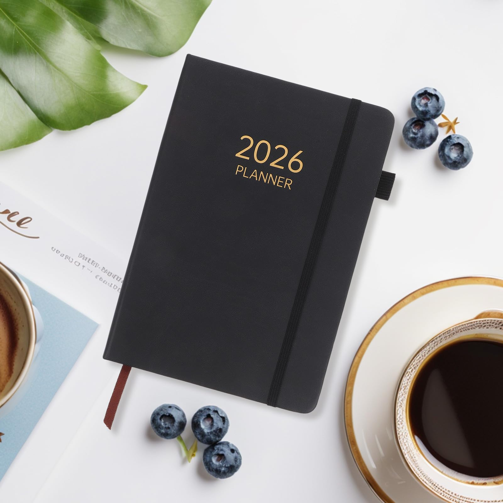 Planner 2026 A5 con Fascia Elastica, Agenda Giornaliera Settimanale Mensile, Quaderno Portatile per Ufficio, Scuola e Viaggio, Diario di Pianificazione con Copertina Similpelle