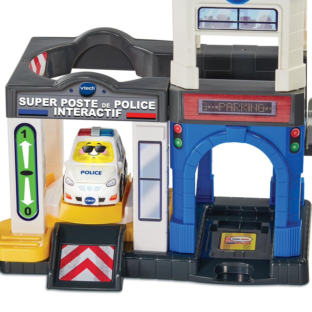 VTech - Tut Tut Bolides Série Pro, Super Poste de Police Interactif avec Voiture Chris Lieutenant de Police, Circuit Voitures, 3 Zones Magiques, Cadeau Enfant de 2 Ans à 6 Ans - Contenu en Français