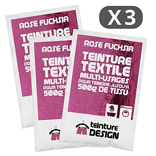 Juego de 3 bolsas de tinte textil para ropa y telas naturales, color rosa fucsia
