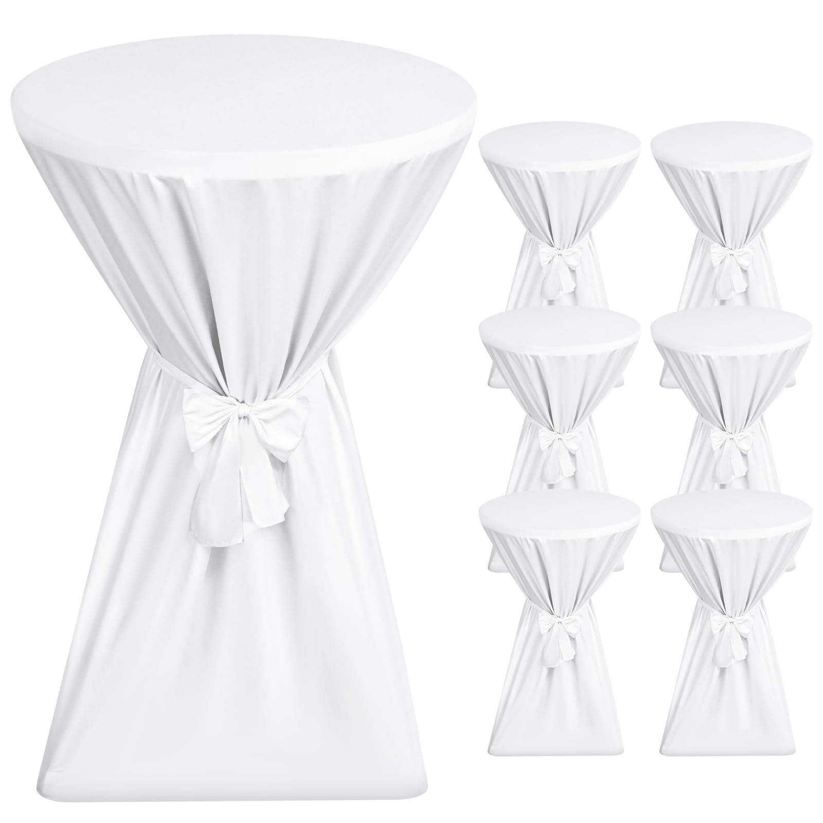 Showgeous Lot de 6 Housses de Table de Bar Premium 60 cm Blanches Housses de Table pour Tables de Bar 60 cm Housse de Table de Bar, Nappe de Table de Bar Antidérapante et Lavable Ruban