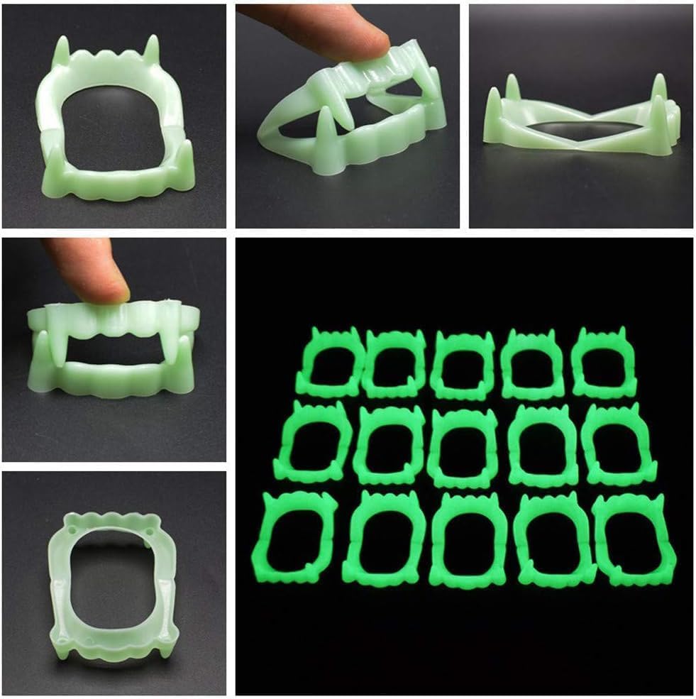 4Pcs Green Vampire Teeth Fangs Glow in The Dark Plastic Fake Vampire Teeth Kids Sharp Teeth Halloween Decorative Luminous Dentures - Image 3