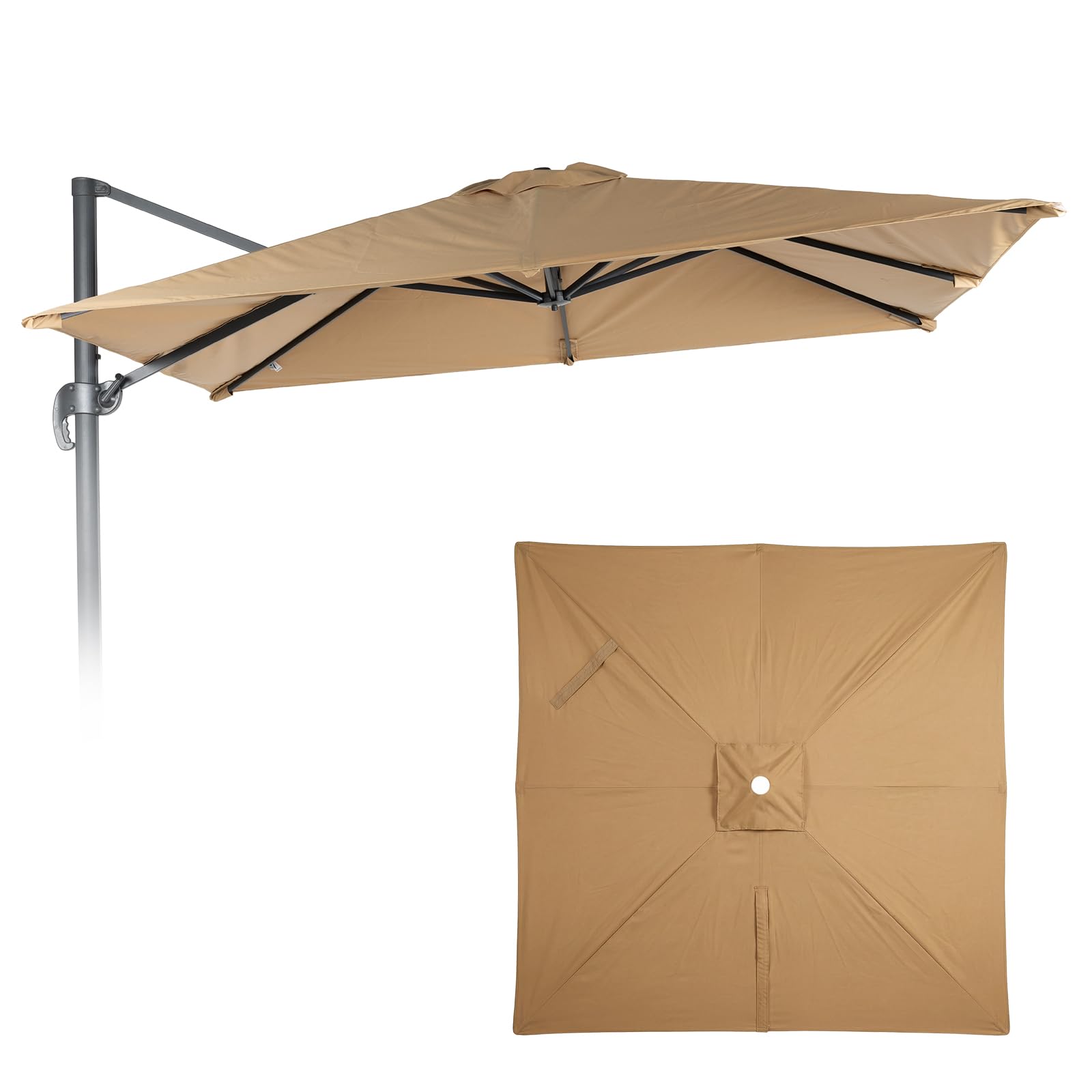 COWVIE 3m Cantilever Umbrella Canopy Replacement for 8 Ribs Offset Umbrella, Outdoor Square Parasol Replacement for Yard, Canopy Only