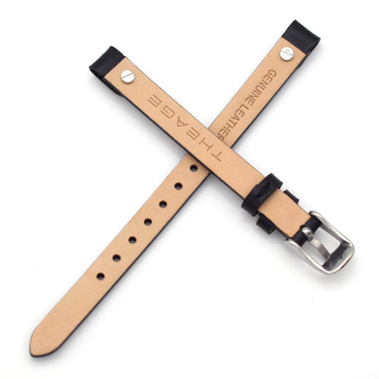 THEAGE 8mm Spring Bar Genuine Leather Watch Strap Replacement for Fossil ES3148 ES4119 ES4176 ES3262 ES3077 (black)